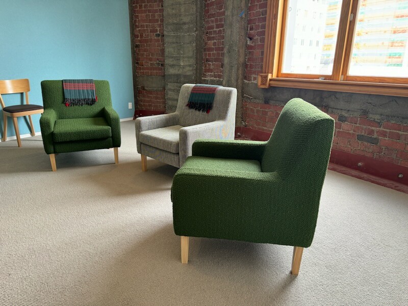 Kadima Noelle chairs covered with Maxwell Rogers NZ wool 